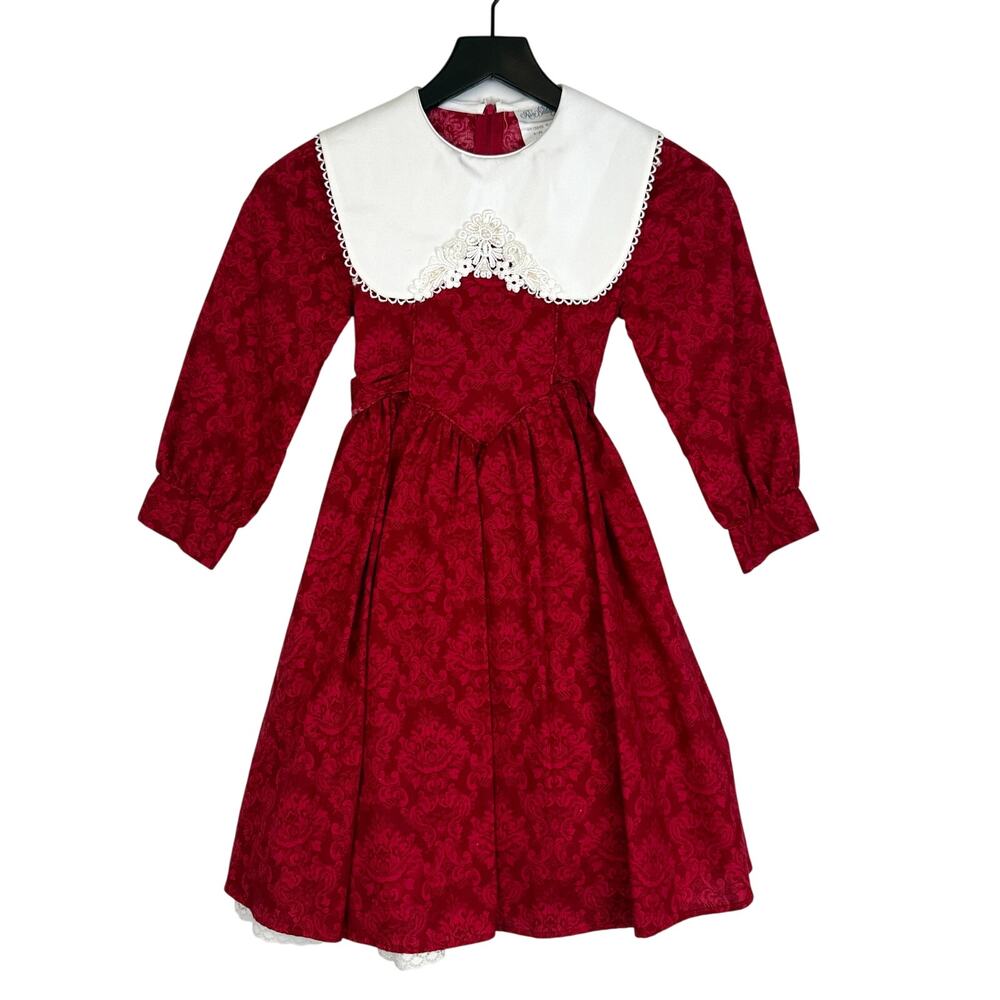 Vintage Rare Editions Girls Red Holiday Collar Jacquard Dress - Size 7